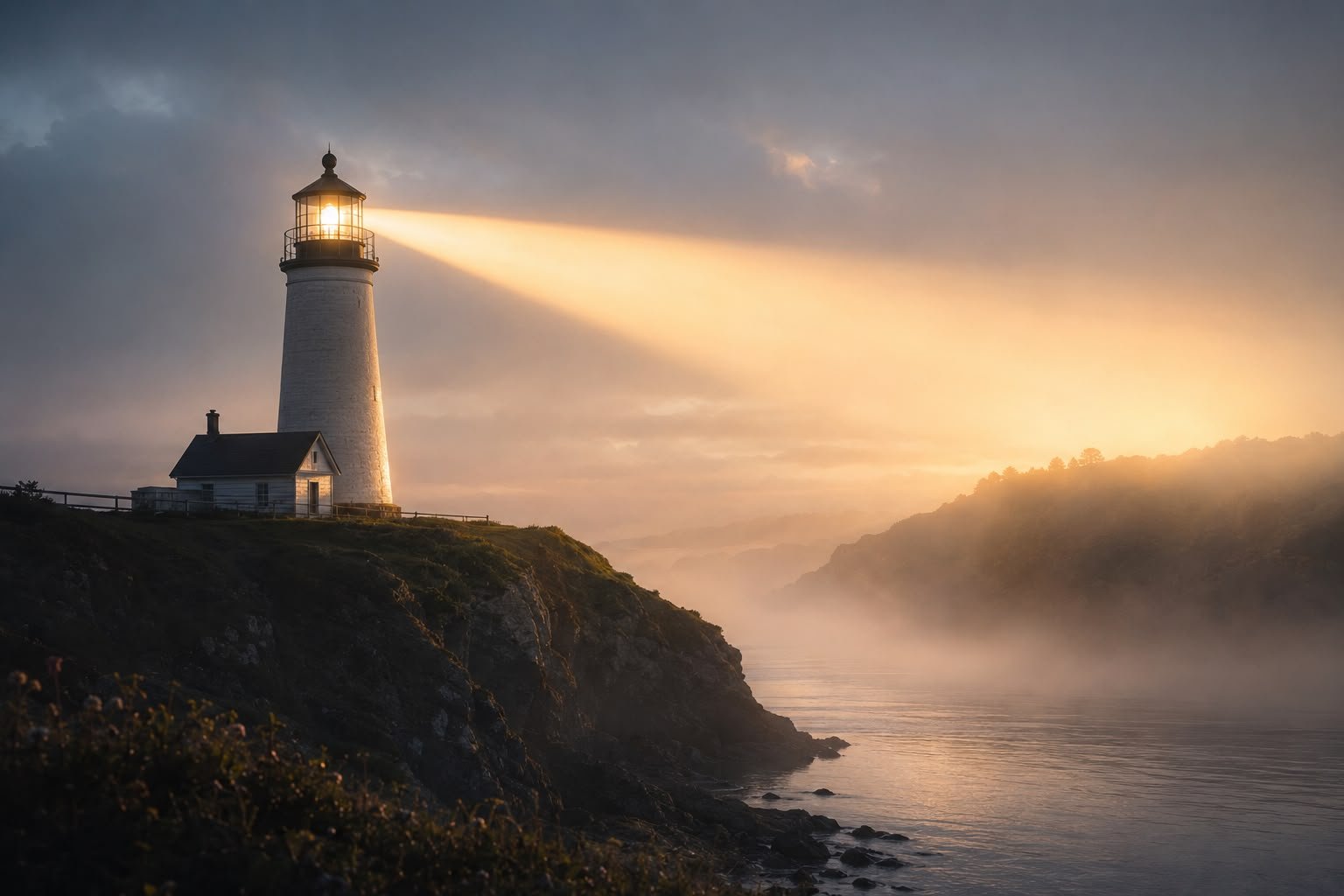 Farol iluminando um caminho